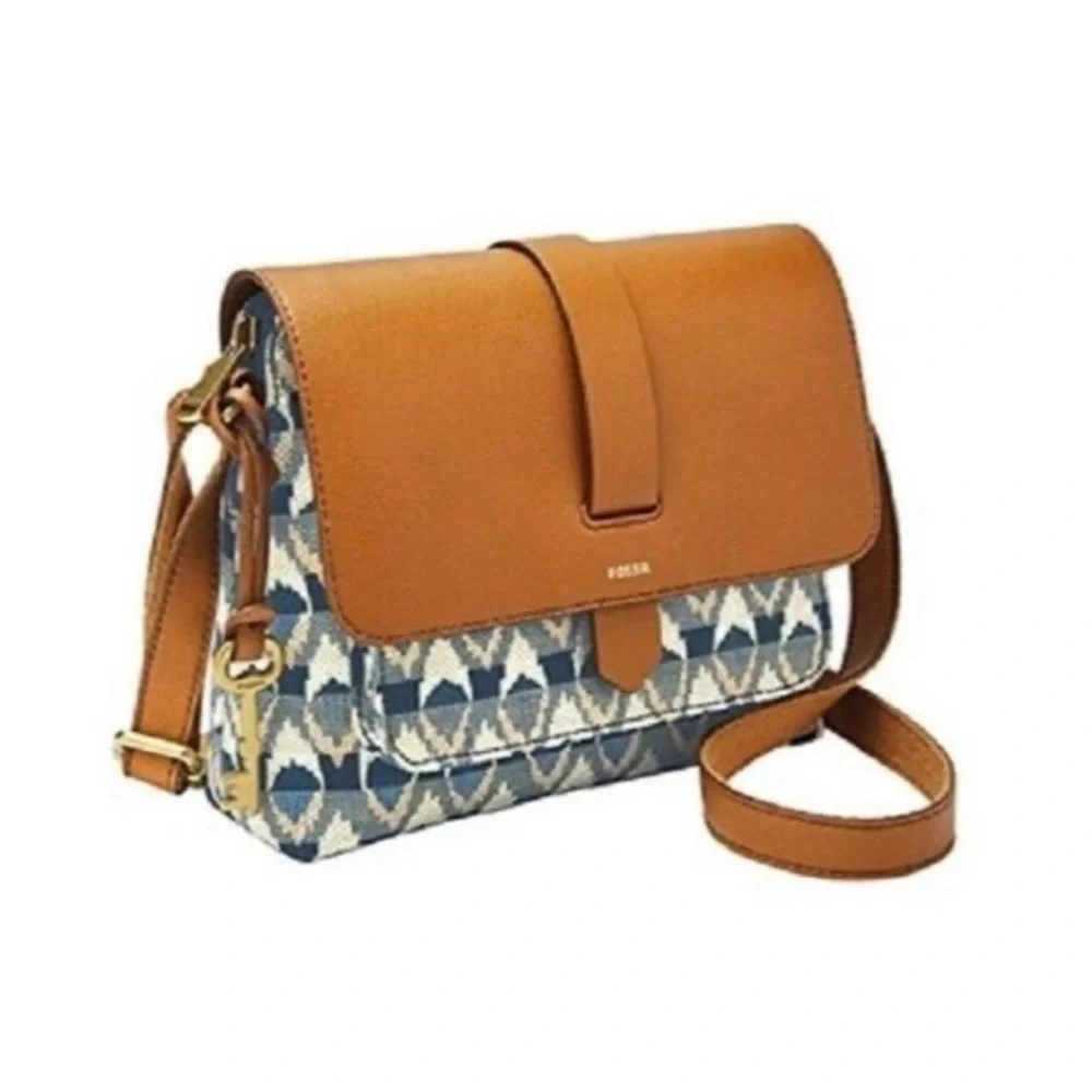 FOSSIL Kinley Ikat Small Crossbody Bag Blue Print - Picture 2 of 16